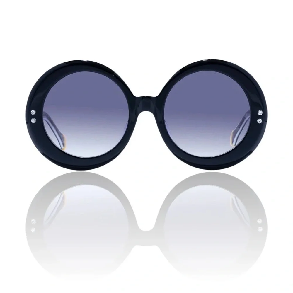 Camilla “Editor in Chief” black oversized round dramatic boho chic sunglasses